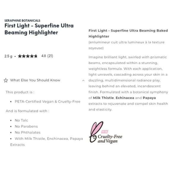 SERAPHINE BOTANICALS First Light Superfine Ultra Beaming Highlighter NEW IN BOX! - Picture 4 of 4